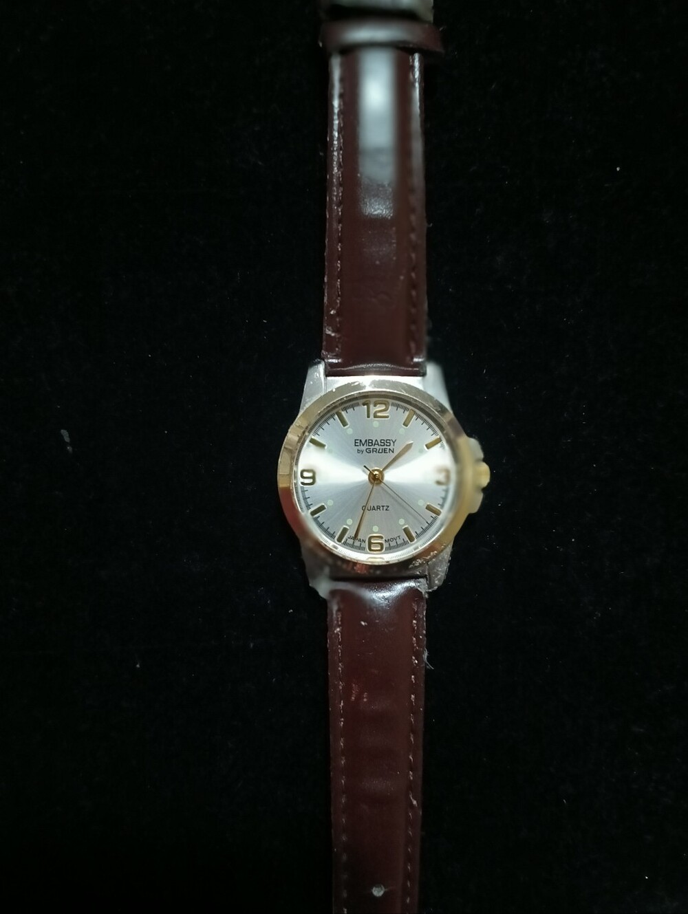 Embassy by Gruen Men's Brown Leather Strap Watch with Two-Tone Dial